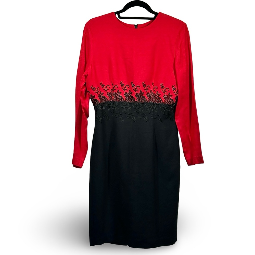 Lanz RSVP Vintage Long Sleeve Sheath Dress Size 10 USA Embellished Color Blocked